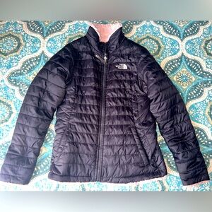 Girls North Face size large 14/16, winter coat in a dark navy and pink color